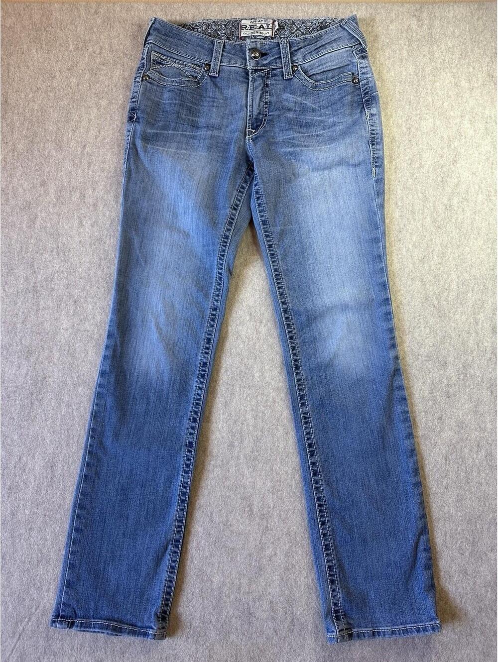ARIAT REAL Mid Rise Boot Cut Denim Blue Jeans Womens 30L Med Wash FLAW